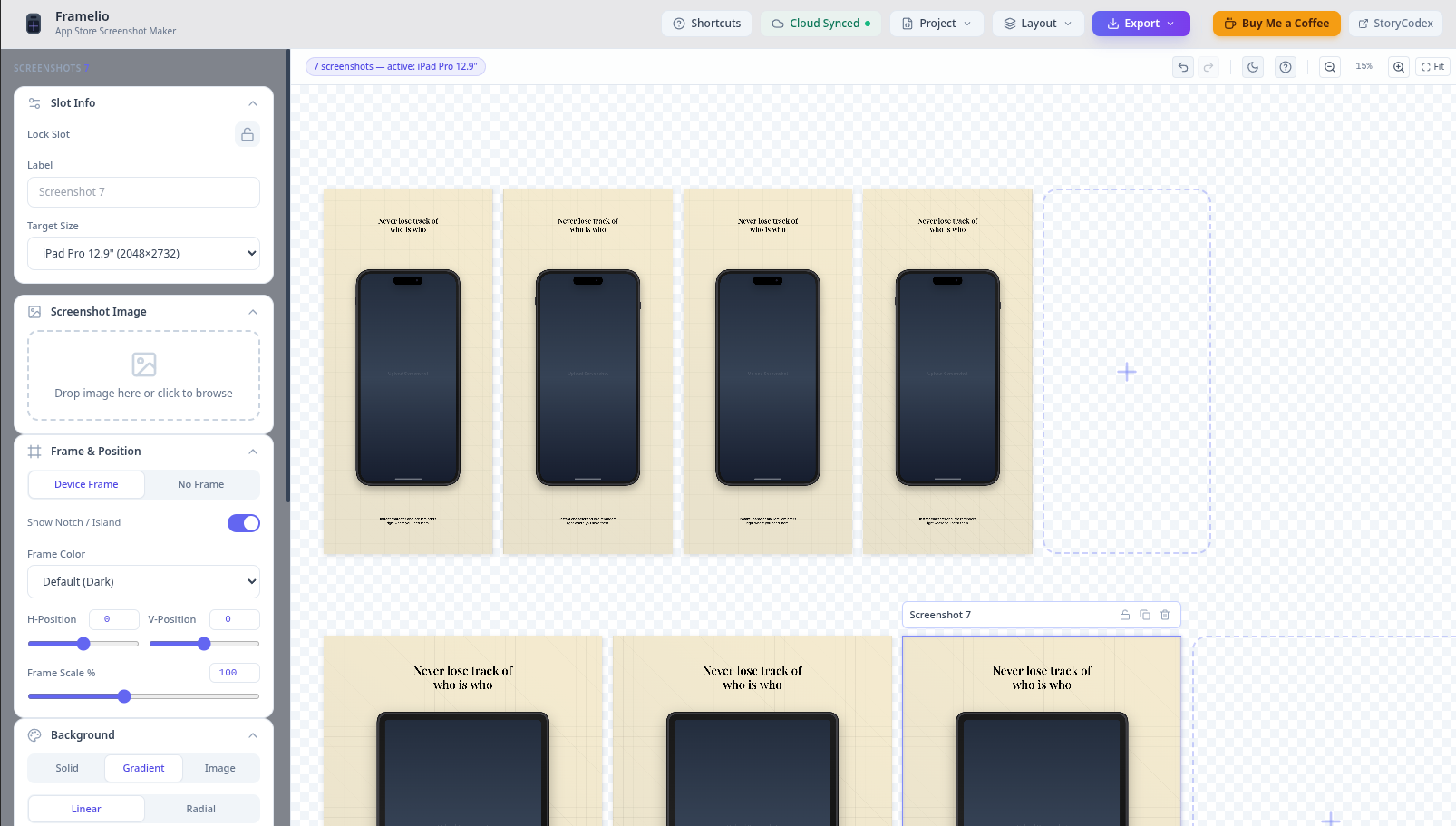 Framelio screenshot generator preview
