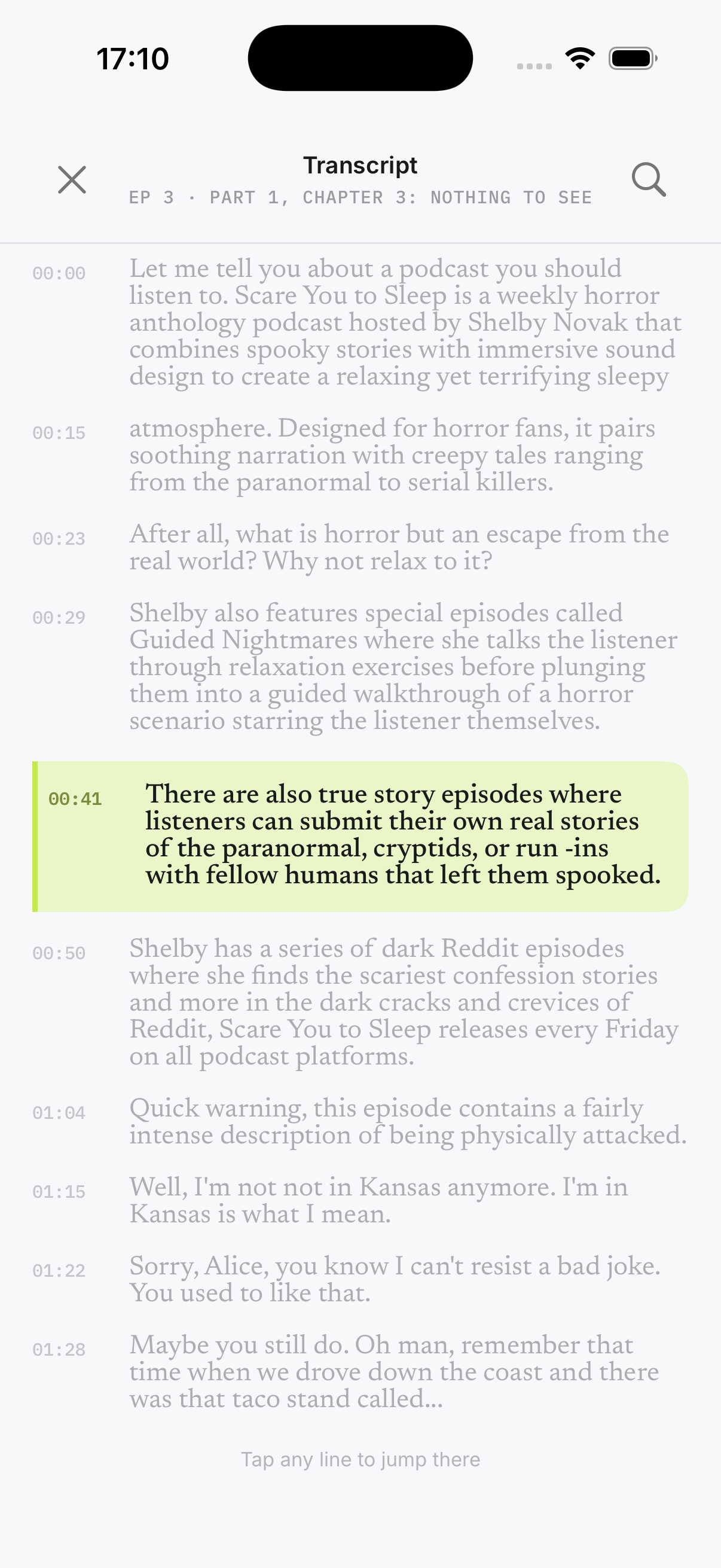 Transcript screen