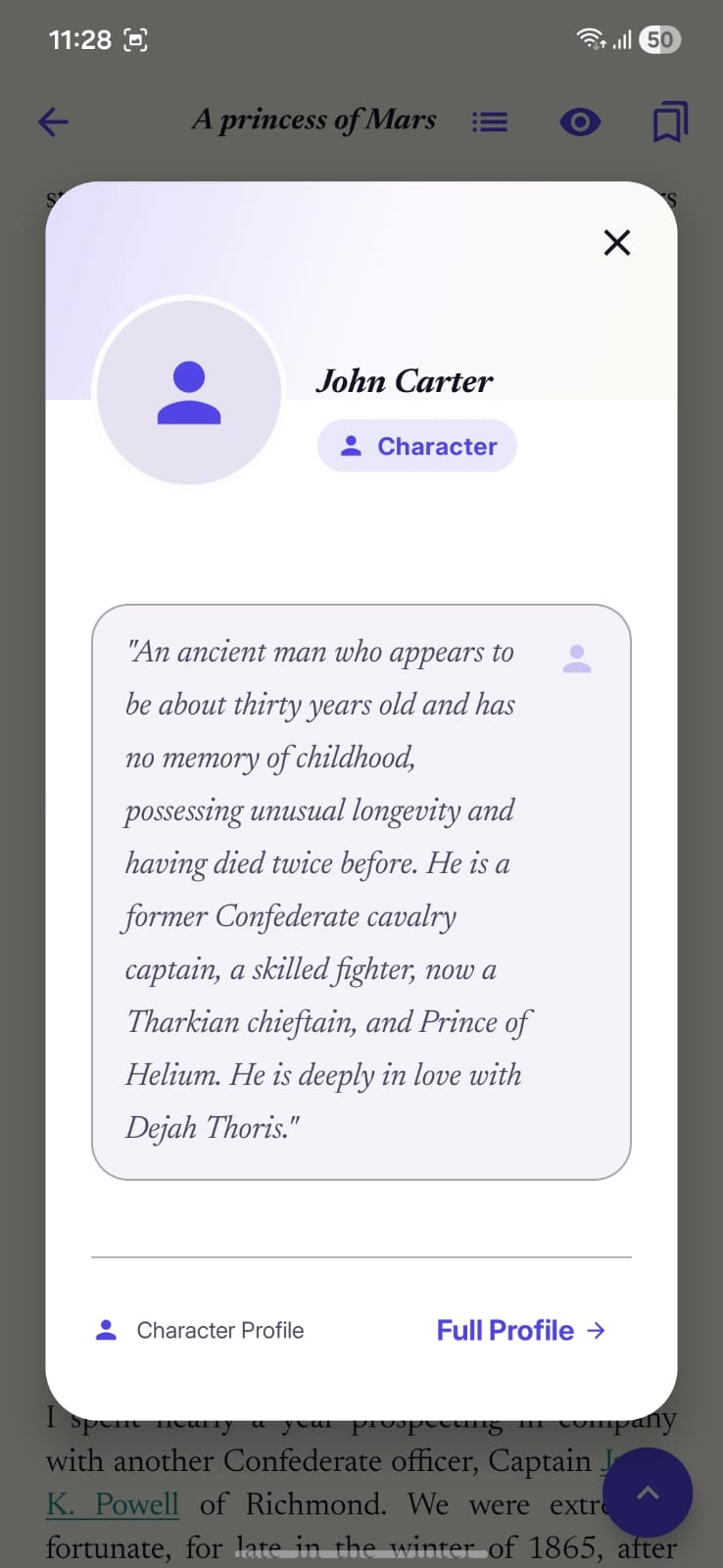 StoryCodex Android reader with character popup